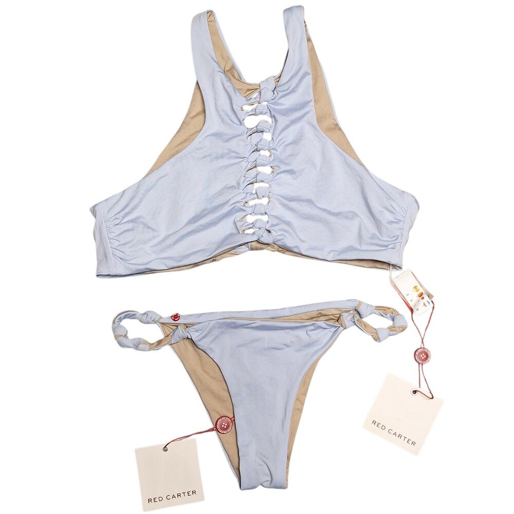 Red Carter NWT reversible baby blue high neck twist bikini set size s swimsuit